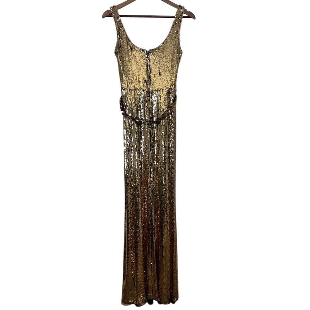 Halston Zahra Gold Degrade Sequin Column Gown Sleeveless Formal NWOT Size 4 - Picture 3 of 5